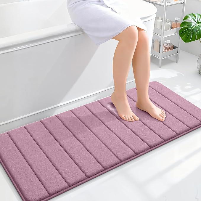 OLANLY Memory Foam Long Bathroom Rugs Runner 47x20, Super Soft Absorbent Bath Mat, Quick Dry, Machine Washable Shower Floor Rugs, Bathmat Carpet, Bathroom Home Decor Accessories, Deep Plum - ModernBath