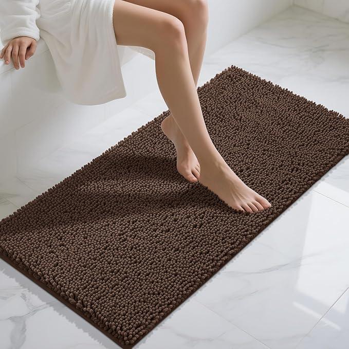 Yimobra Long Bathroom Rugs 47"x24", Extra Soft Non Slip Bath Mat for Tub, Super Absorbent Quick Dry Shaggy Rug Floor Carpet, Machine Washable,Brown - ModernBath