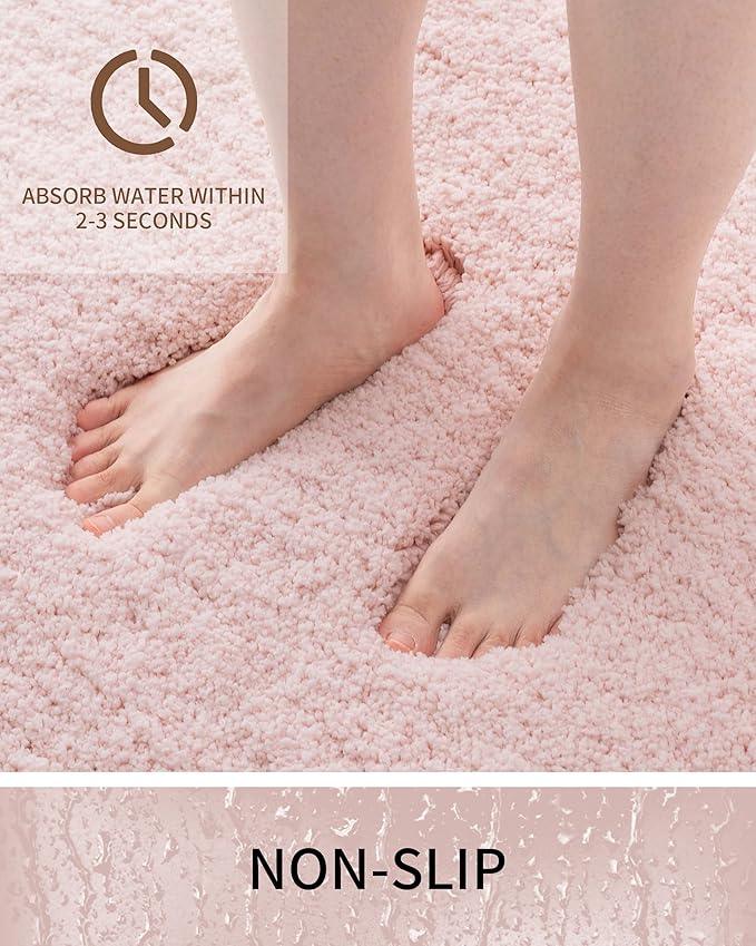 Ruggnovea Bathroom Rugs Non Slip Washable 36x24, Ultra Soft Thick Shaggy Absorbent Bath Mats, High Density Foam Latex Non Slip Backing Bath Rugs, Microfiber Bath Mats for Bathroom Floor&Sink,Pink - ModernBath