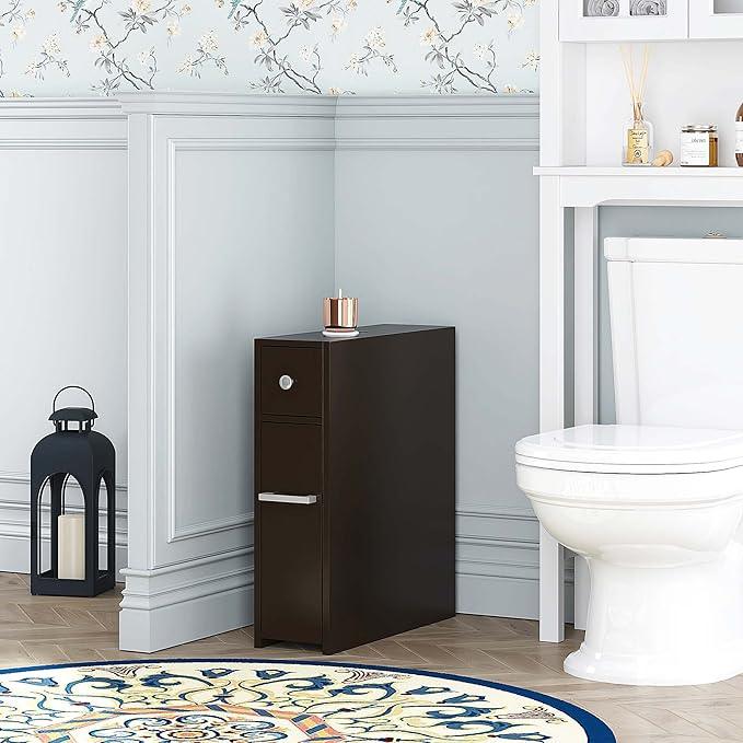 Spirich Slim Bathroom Storage Cabinet, Free Standing Toilet Paper Holder, Bathroom Cabinet Slide Out Drawer, Espresso - ModernBath