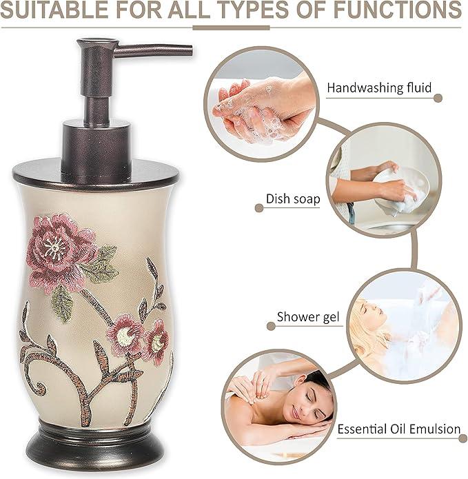 Zahari Home 4pc Larrisa Floral Bathroom Accessories Sets Modern Classic Flower Soap Dispenser, Tumbler, Tooth Brush Holder and Soap Dish Holder Luxury Decor Unique Design Stylish Bathroom Sets - ModernBath
