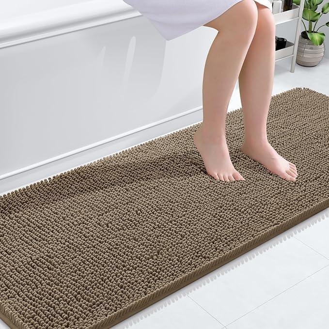 OLANLY Bathroom Rugs 70x24, Extra Soft Absorbent Chenille Bath Rugs, Rubber Backing Quick Dry, Machine Washable Bath Mats for Bathroom Floor, Tub and Shower, Home Decor Accessories, Tan - ModernBath