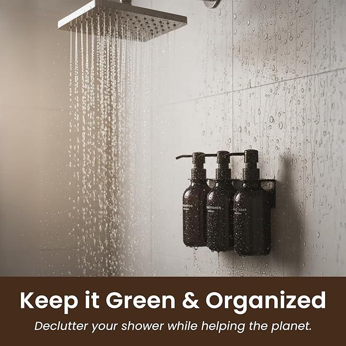 MaisoNovo Shampoo and Conditioner Dispenser - Shower Soap Dispenser Wall Mounted - 16.9 fl oz Set of 3 Black Plastic Bottles Black Pump - Shampoo Dispenser, Shower Dispenser - ModernBath
