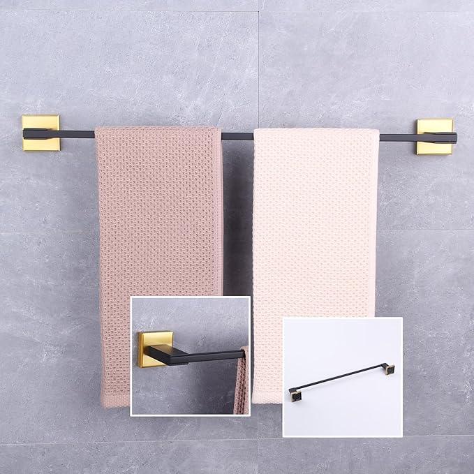 GERZWY 24-Inch Bathroom Towel Bar SUS 304 Stainless Steel Modern Round Style Bath Towel Bar Wall Mount (Black & Gold) JG1901A60-BD - ModernBath