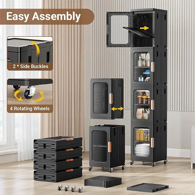 BROVIEW 3-Tier Tall Narrow Storage Cabinet Organizer, Slim Bathroom Cabinets with Adjustable Shelves and Doors, Plastic Kitchen Pantry Organizers and Storages for Small Space, Laundry, Black - ModernBath