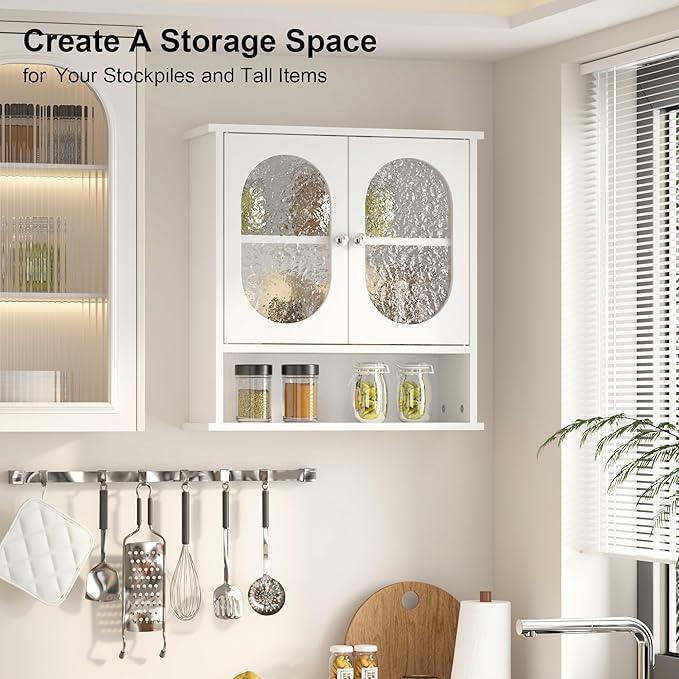 Medicine Cabinet for Bathroom,2 Acrylic Doors White Oval Bathroom Wall Cabinet,Over Toilet Storage Cabinet for Laundry Room/Kitchen/Living Room,Surface Mount Medicine Cabinets 23x24 - ModernBath