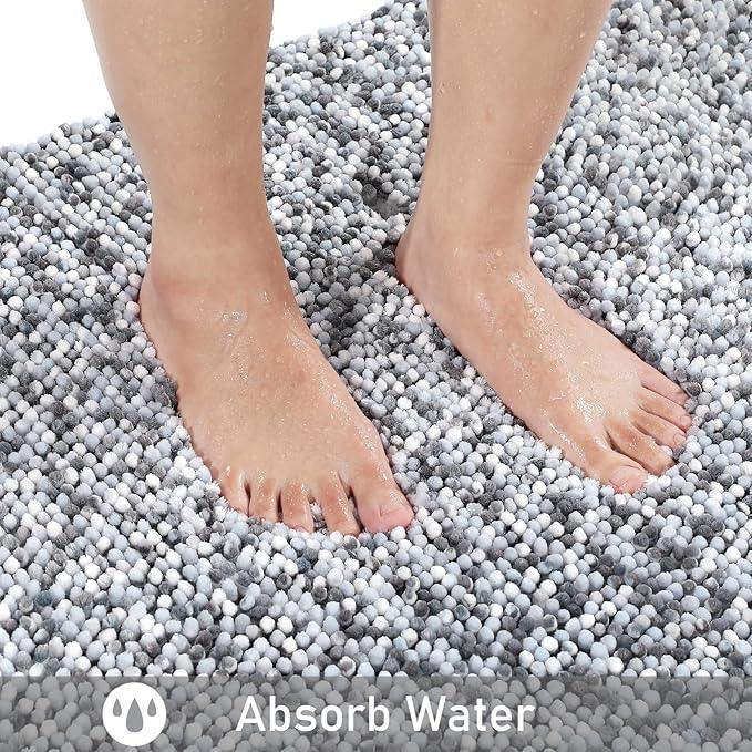 Yimobra Luxury Chenille U-Shaped Toilet Rug, Super Soft Shaggy Contour Bath Mat for Bathroom Floor, Fluffy, Water Absorbent, Non Slip, Machine Washable, Dry Quickly, 24''x 20'', Light Grey & Dark Grey - ModernBath
