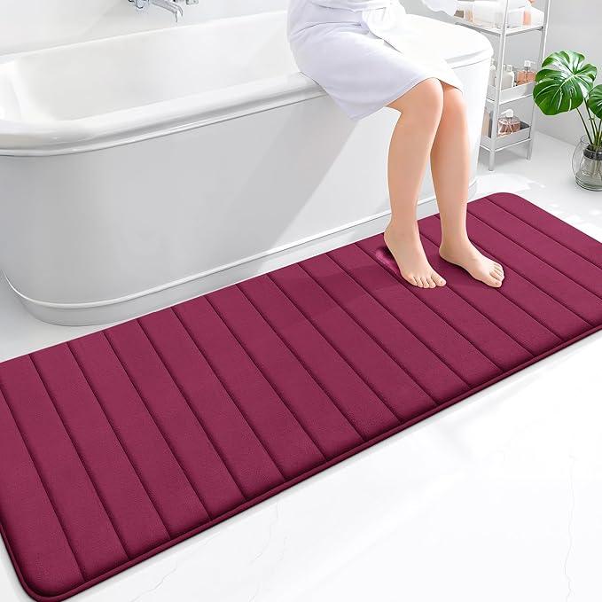 OLANLY Memory Foam Long Bathroom Rugs Runner 70x24, Super Soft Absorbent Bath Mat, Quick Dry, Machine Washable Shower Floor Rugs, Bathmat Carpet, Bathroom Home Decor Accessories, Burgundy - ModernBath