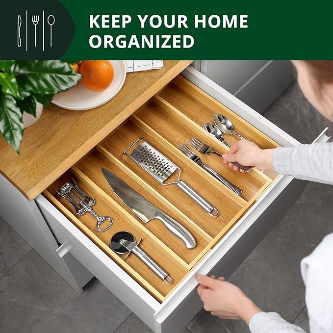 ROYAL CRAFT WOOD Luxury Bamboo Kitchen Drawer Organizer - Silverware Organizer - Utensil Holder and Cutlery Tray with Grooved Drawer Dividers for Flatware and Kitchen Utensils (5 Slot, Natural) - ModernBath