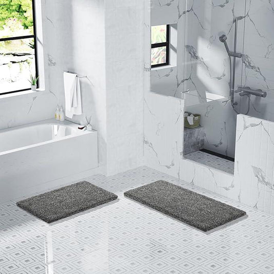 Yimobra Luxury Bathroom Rugs, Fluffy Bath Mats, Non Slip, Water Absorbent Microfiber, Machine Washable, Plush Shower Rugs, Thick Matts for Bathroom Floor/Tub, 44"x 24", Light Gray and Black Gray - ModernBath
