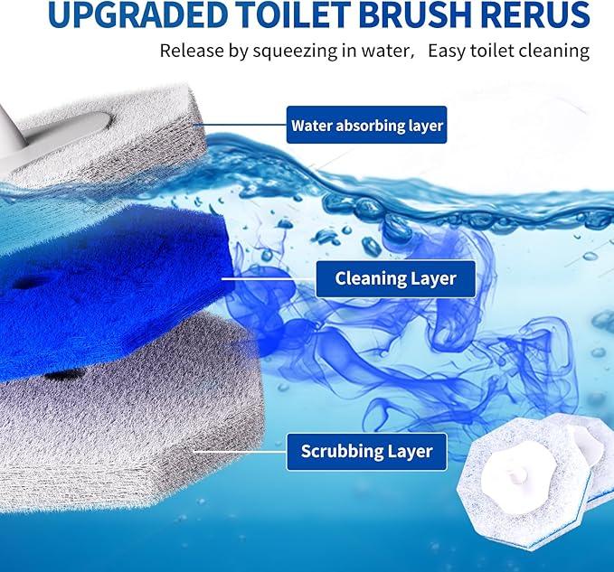 30 Count Disposable Toilet Brush Heads, Toilet Bowl Wand Refills for Toilet Cleaning, toilet scrubber refill，disposable toilet brush headrefills，Toilet Cleaning Sponges Heads for Bathtub, Floor, Drain - ModernBath