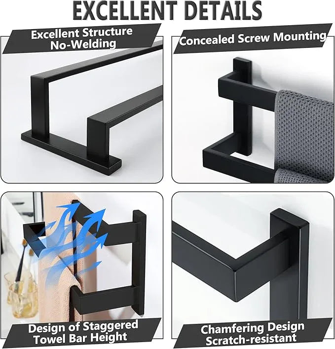 Alise Double Towel Bars for Bathroom Wall Mount,Double Towel Racks for Bathroom Towel Holder Black,SUS304 Stainless Steel Towel Rail Towel Hanger for Bathroom 23.6 Inch,Matte Black - ModernBath