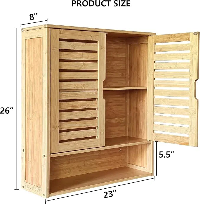 HYNAWIN Bathroom Wall-Mounted Medicine Cabinet - Over-The-Toilet Floating Bamboo Storage Organizer with Adjustable Shelf, Space-Saving for Kitchen, and Living Room - ModernBath