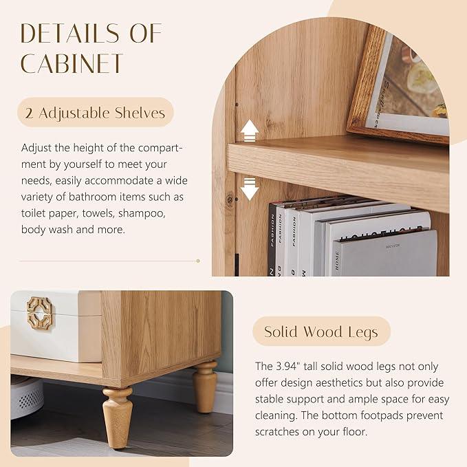 76" Tall Arched Bathroom Storage Cabinet, 5 Tiers Large Farmhouse Arched Cabinet w/Adjustable Shelves, Modern Wooden Storage Cabinet for Bathroom, Living Room, Entryway, Study Room (Natural) - ModernBath