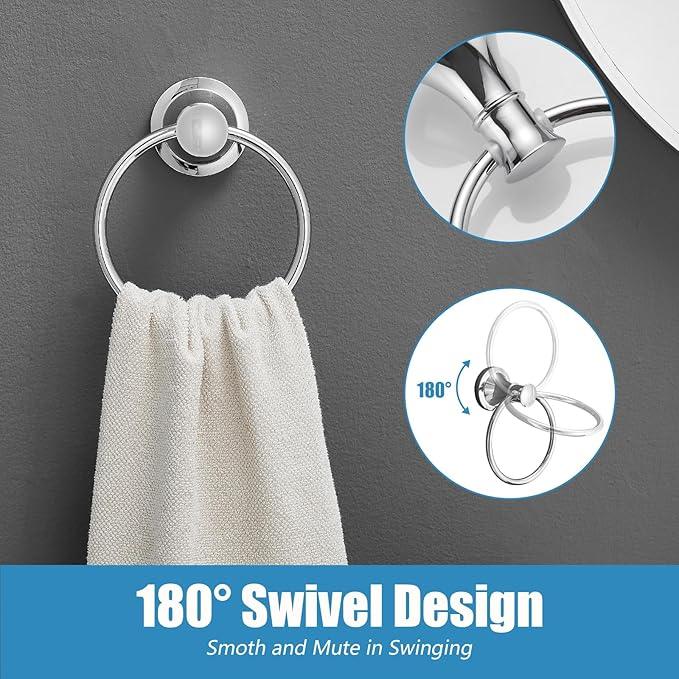 RUMOSE Toilet Paper Holder and Hand Towel Ring Polished Chrome Wall Mount Bathroom Hardware Accessories 2 PCS Set Flexible Pivoting Toilet Tissue Roll Holder and Towel Hanger, Stainless Steel - ModernBath