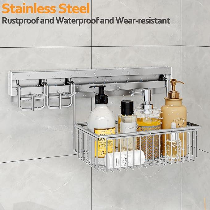 MINGLING Shower Caddy Hanging with Wall Back Crossbar, Rustproof 304 Stainless Steel Shower Organizer, Adhesive Bathroom Wall Storage Basket for Kitchen and Home Decor - ModernBath