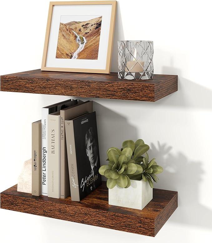 Floating Shelves for Wall, Wall Mounted Rustic Wood Shelves for Bathroom, Bedroom, Living Room, Kitchen, Hanging Shelf for Books/Storage/Room Decor (Brown, 16") - ModernBath