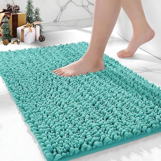 Ruggnovea Chenille Bathroom Rugs Non Slip Washable, Extra Thick Soft Absorbent Chenille Bath Mat, Non-Slip Barrier Backing, Quick Dry Machine Washable Bath Mats Tub, Shower,Floor/Sink,24x17,Teal - ModernBath