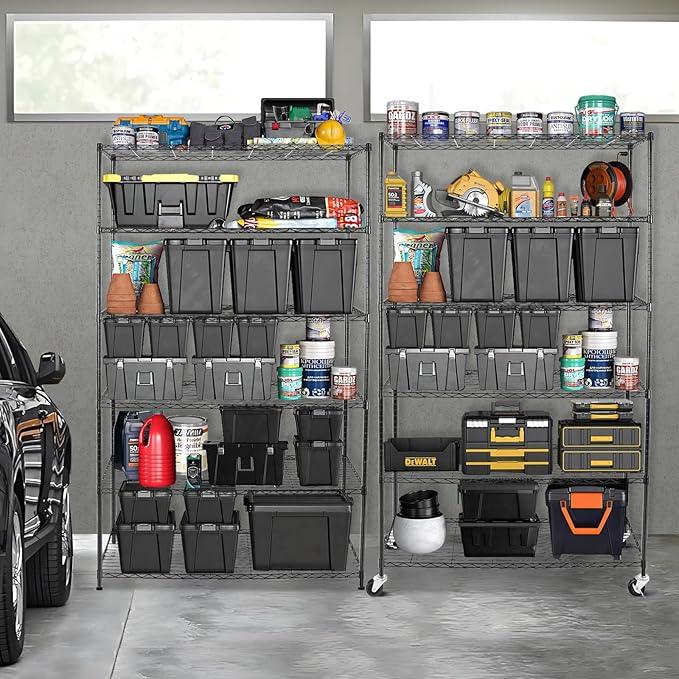 WDT 6 Tier Shelf Shelving Unit with Wheels,Adjustable Metal Shelves for Storage, NSF Black Wire Shelving Rack, 2100Lbs Capacity Heavy Duty Shelving Storage Shelves for Kitchen Garage,47" Dx17 Wx80 H - ModernBath