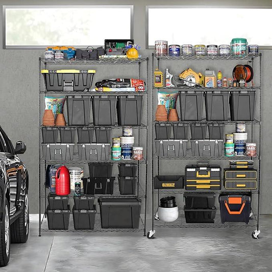 WDT 6 Tier Shelf Shelving Unit with Wheels,Adjustable Metal Shelves for Storage, NSF Black Wire Shelving Rack, 2100Lbs Capacity Heavy Duty Shelving Storage Shelves for Kitchen Garage,47" Dx17 Wx80 H - ModernBath