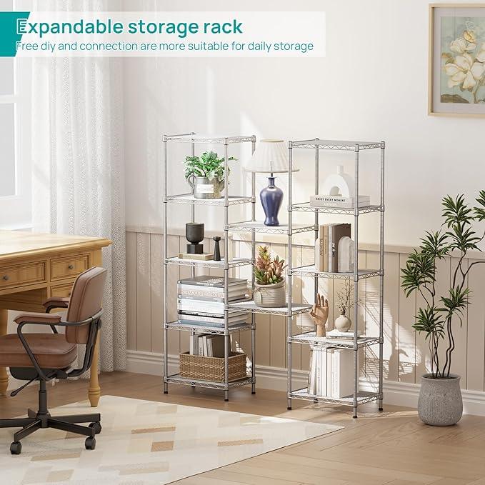 SINGAYE 6 Tier Shelf Wire Shelving Adjustable Storage Shelves Rack Standing Units for Kitchen Closet Laundry Bathroom Organizers Metal Pantry Narrow Mesh Gaps 10" D x 16" W x 60" H Gray - ModernBath