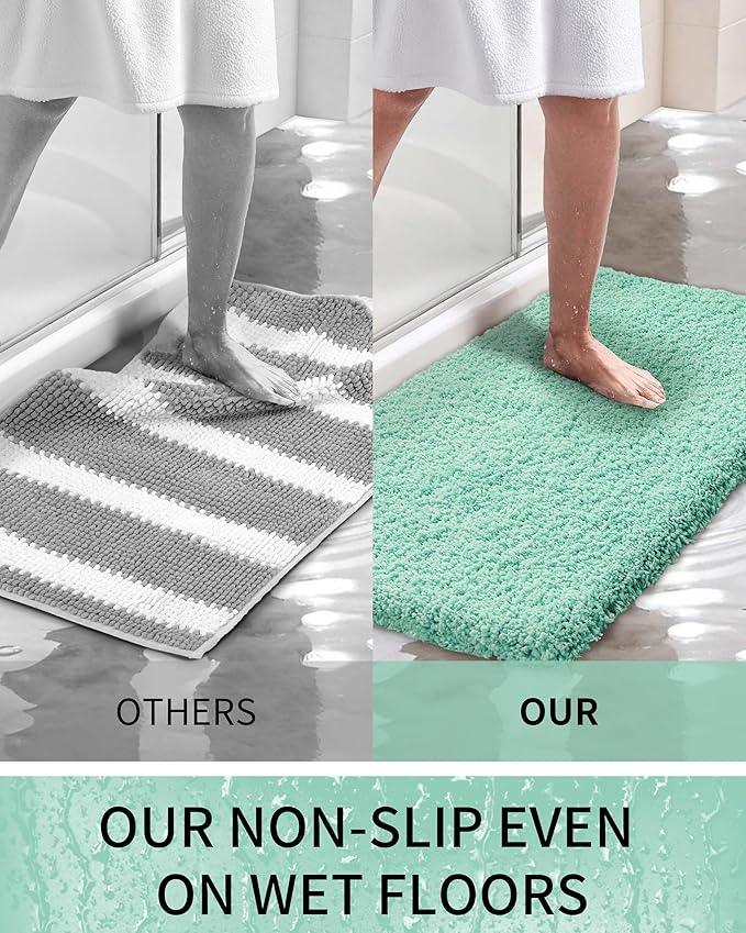 Ruggnovea Bathroom Rugs Non Slip Washable 36x24, Ultra Soft Thick Shaggy Absorbent Bath Mats, High Density Foam Latex Non Slip Backing Bath Rugs, Microfiber Bath Mats for Bathroom Floor&Sink,Spa Blue - ModernBath