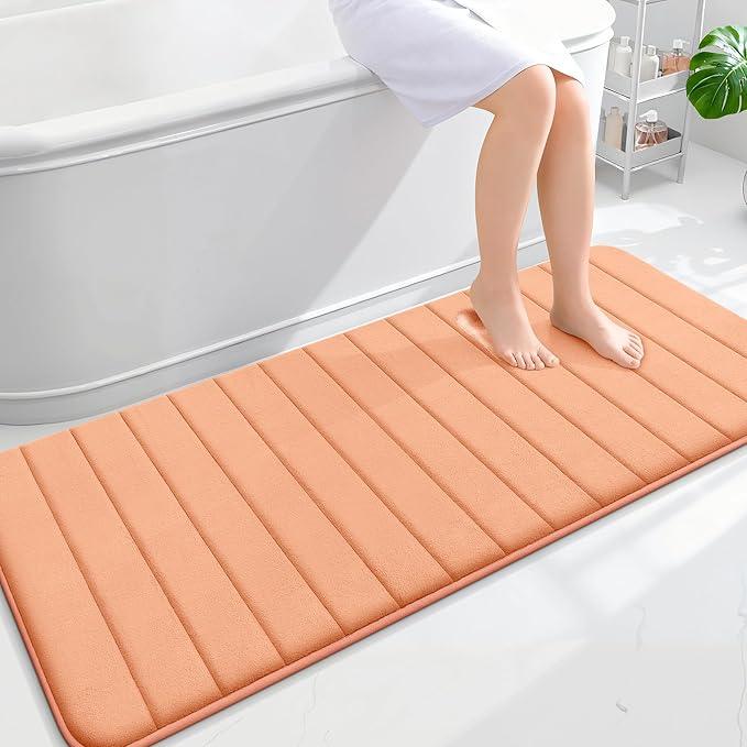OLANLY Memory Foam Long Bathroom Rugs Runner 59x24, Super Soft Absorbent Bath Mat, Quick Dry, Machine Washable Shower Floor Rugs, Bathmat Carpet, Bathroom Home Decor Accessories, Peach - ModernBath