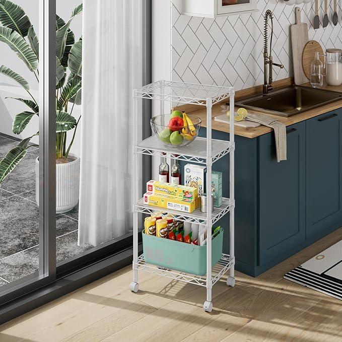4 Tier Adjustable Storage Shelves,Heavy Duty Metal Utility Shelf Wire Shelving Unit Organizer Rack for Home Kitchen Office Bathroom Pantry Room 12" D x 18" W x 44.5" H - ModernBath