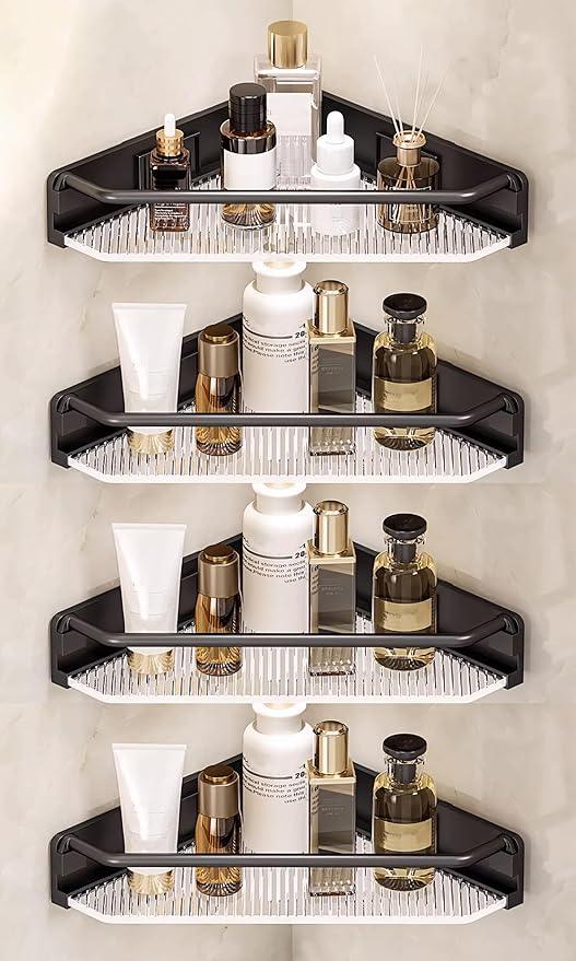 Corner Shower Caddy, 4 Pack Adhesive Bathroom Shelves，Acrylic Shower Shelf Rack, No Drilling Bathroom Organizers and Storage Racks,Black (4 Pack) - ModernBath