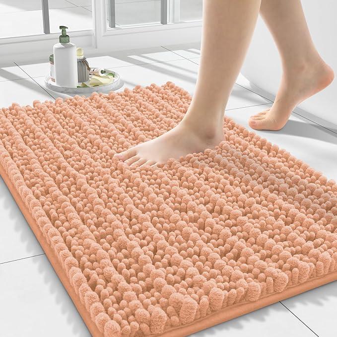 Smiry Bathroom Rugs Mat 24x16, Extra Soft Absorbent Chenille Bath Rugs, Non Slip Rubber Backing Machine Washable Quick Dry Bath Mats for Bathroom Floor, Tub, Shower, Home Decor Accessories, Peach - ModernBath