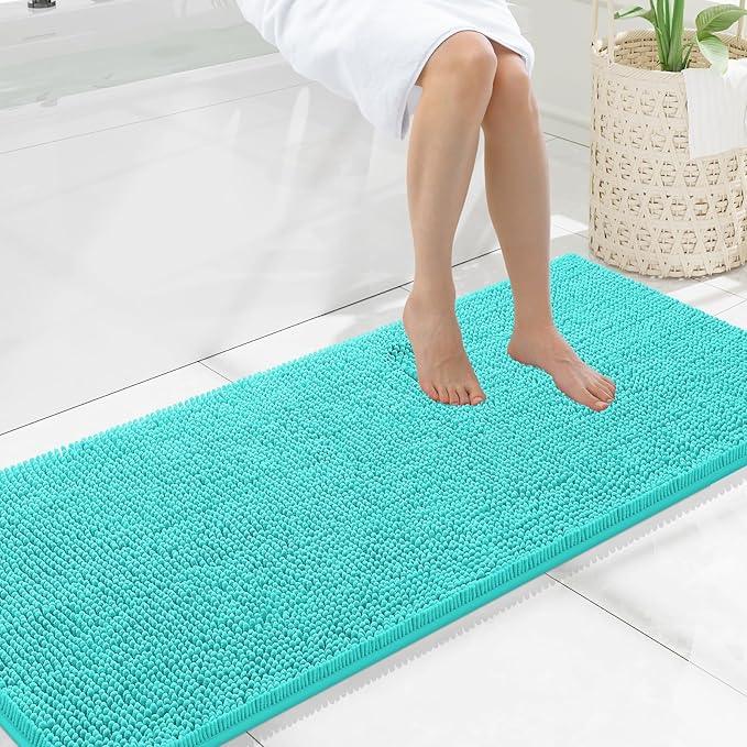 Smiry Luxury Chenille Bathroom Rugs 59x20, Extra Soft and Absorbent Shaggy Bath Mat, Machine Washable, Non-Slip Plush Carpet Runner for Tub, Shower, and Floor, Home Decor Accessories, Turquoise - ModernBath