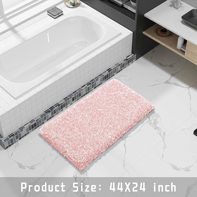 Yimobra Luxury Bathroom Rugs, Fluffy Bath Mats, Non Slip, Water Absorbent Microfiber, Machine Washable, Plush Carpet Shower Rugs, Thick Matts for Bathroom Floor&Tub, 44"x 24", Light Pink and White - ModernBath