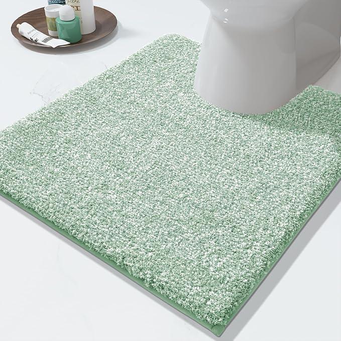 Yimobra Toilet Rugs U Shaped Washable, Soft Absorbent Microfiber Bathroom Rugs, Non Slip Quick Drying Shaggy Bath Mat,Contour Bathroom Mats for Toilet Base, Home Essentials,24x20,Green and White - ModernBath