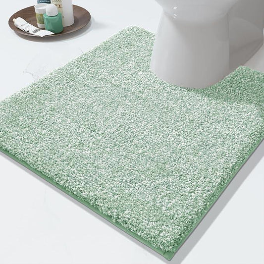 Yimobra Toilet Rugs U Shaped Washable, Soft Absorbent Microfiber Bathroom Rugs, Non Slip Quick Drying Shaggy Bath Mat,Contour Bathroom Mats for Toilet Base, Home Essentials,24x20,Green and White - ModernBath