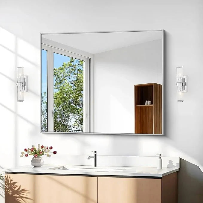DESBING 30" x 36"Bathroom Mirror, Silver Rectangle Corner Wall Mirror with Metal Frame, Decorative Rectangular Vanity Mirror for Bedroom Bathroom Living Room Entryway (Horizontal/Vertical) - ModernBath
