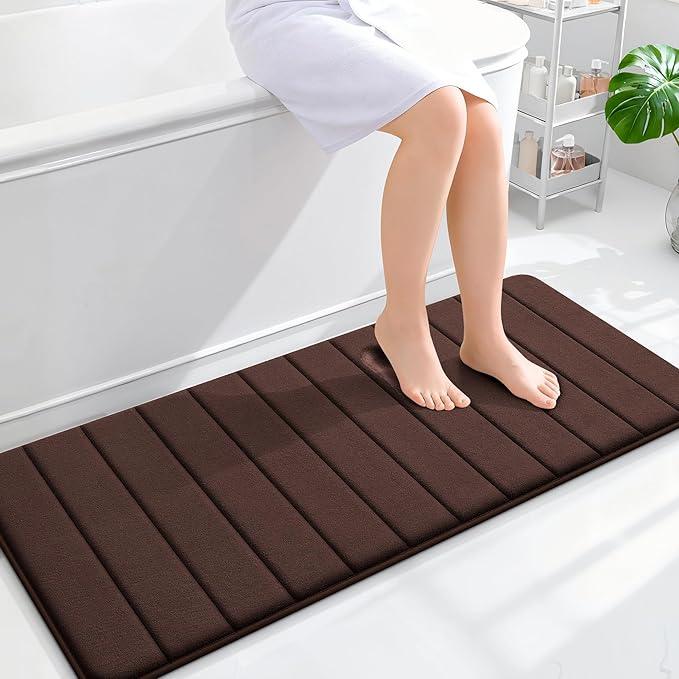 OLANLY Memory Foam Long Bathroom Rugs Runner 47x20, Super Soft Absorbent Bath Mat, Quick Dry, Machine Washable Shower Floor Rugs, Bathmat Carpet, Bathroom Home Decor Accessories, Brown - ModernBath