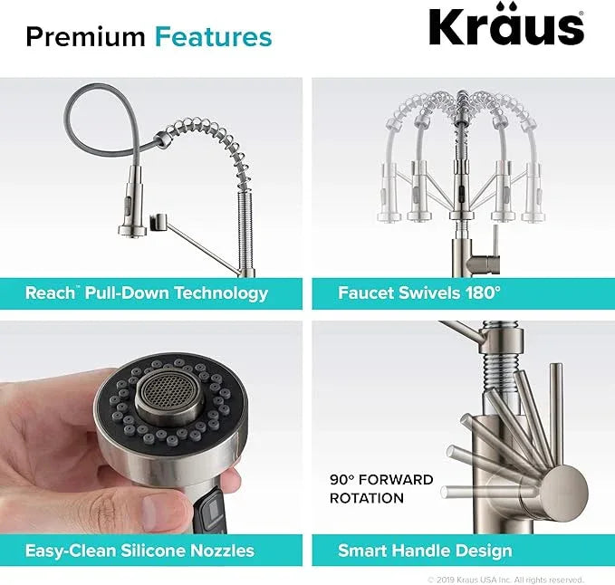KRAUS Bolden Commercial Style 2-Function Single Handle Pull Down Kitchen Faucet in Spot-Free Stainless Steel/Chrome, KPF-1610SFSCH (Pack of 1) - ModernBath
