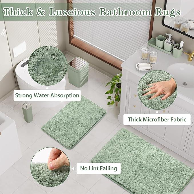 XLHOMO Sage Green Bathroom Set - 24PC Bathroom Sets with Shower Curtain and Rugs, Sage Green Bathroom Accessories Set with Press-on Lid Bathroom Trash Can, Soap Dispenser - ModernBath