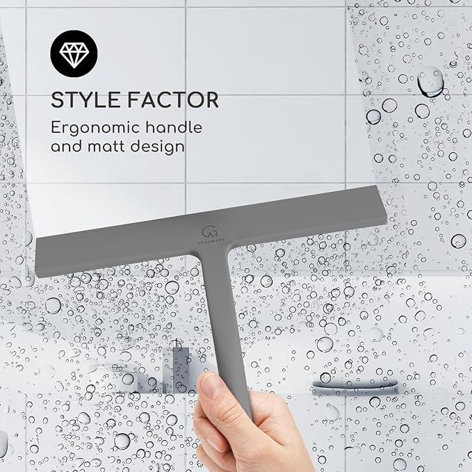 GÜTEWERK Shower Squeegee for Glass Doors, Silicone Window Squeegee, Bathroom and Glass Cleaning - Gray - 11 Inch - ModernBath