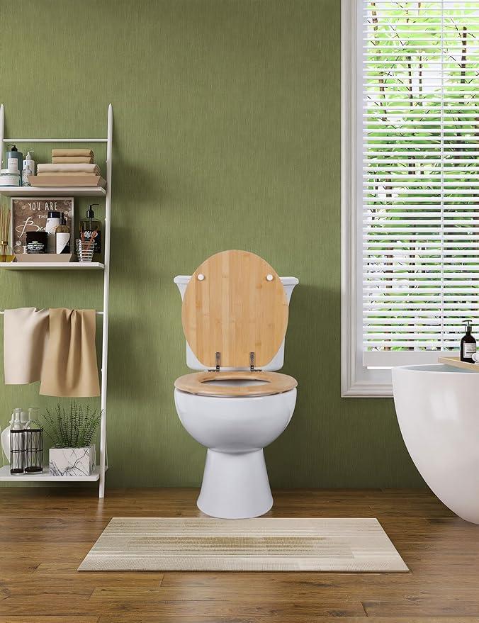 Round Bamboo Toilet Seat with Zinc Alloy Hinges, Easy to Install also Easy to Clean, Natural Bamboo, Light, 16.5-inch - ModernBath