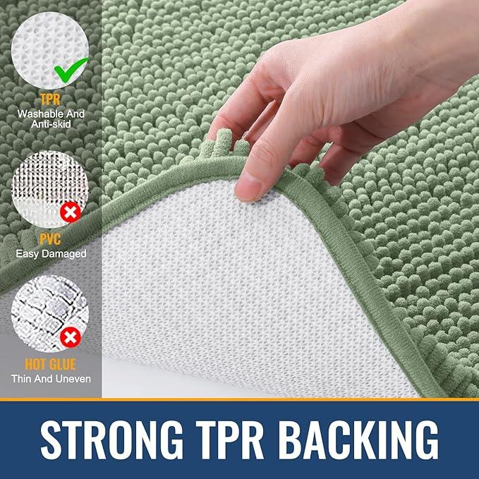 Arotive Bathroom Toilet Rugs U Shaped 24x20, Extra Soft Absorbent Shaggy Chenille Contour Bath Rugs for Toilet, Machine Washable Non-Slip Contoured Bath Mats, Sage Green - ModernBath