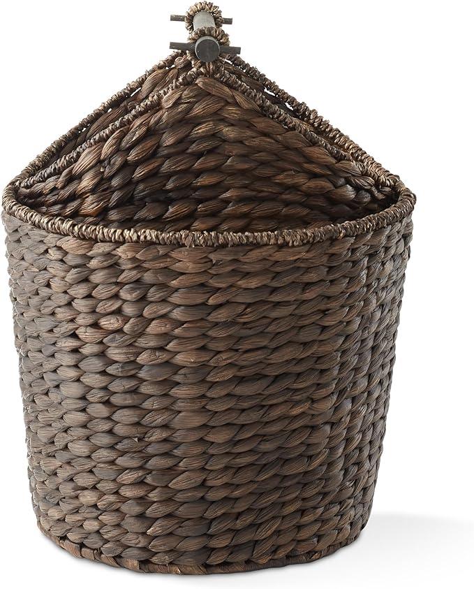 Casafield Toilet Paper Roll Storage Basket with Magazine Holder, Espresso - Woven Water Hyacinth Wicker Bathroom Bin for Bath Tissue and Toiletries - ModernBath