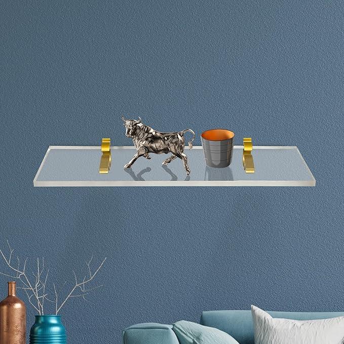 Clear Acrylic Shelves for Wall Storage, 6" W X 24" L, 3/4" Thick Wall Mounted Floating Shelves for Bedroom, Living Room, Bathroom, Kitchen -‎Easy Installation with Screws and Brass Finish Brackets - ModernBath