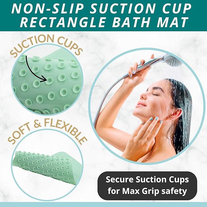 ENKOSI Non Slip Shower Mat – Bath Mat for Tub and Shower Floors – Anti Slip Bathtub Mat with Strong Suction Cup Grip – Soft, Green Bathroom Mat for Inside Bath and Shower Floors (28x16 Aqua Green) - ModernBath
