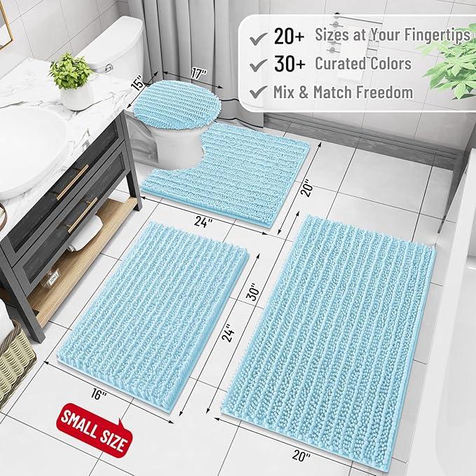 Arotive Luxury Chenille Bathroom Rug Mat, Extra Soft Thick Absorbent Shaggy Bath Rugs, Non-Slip Machine Wash Dry, Plush Bath Mats for Bathroom, Shower and Tub, 30x20, Blue - ModernBath