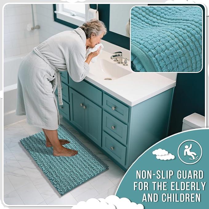 Yimobra Bathroom Rugs Non Slip Washable 32x20 Inch - Ultra Soft Absorbent Chenille Bath Mat, Quick Dry Shaggy Floor Carpet for Tub Shower, Teal Blue Home Decor Accessories - ModernBath