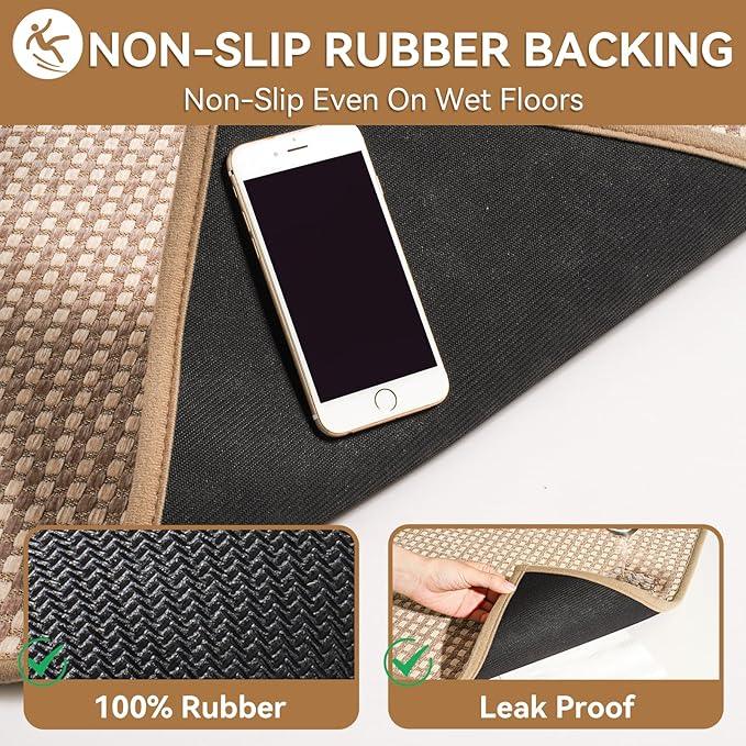 YDKGL Bath Mat Bathroom Rugs Non Slip Washable, Soft Braided Ultra Thin Bath Mat, Super Absorbent Quick Dry Bath Rug Shower Mat, Rubber Backing, Fit Under Door Bathroom Floor Tub, Brown 20" x 31" - ModernBath