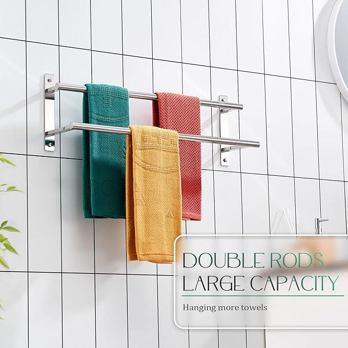 KOKOSIRI Bathroom Towel Racks 20 Inch Double Towel Bars Bath Towel Holder Towel Storage Towel Shelves Wall Mount Stainless Steel Polished Chrome B5010CH-L20 - ModernBath