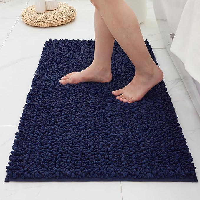 ILANGO Bathroom Rugs Navy Blue 36x24,Extra Soft Absorbent Chenille Bath Rugs,Thick Non-Slip Shaggy Bath Mat,Machine Washable Quick Dry Bath Mats for Bathroom Floor, Tub, Shower Accessories - ModernBath