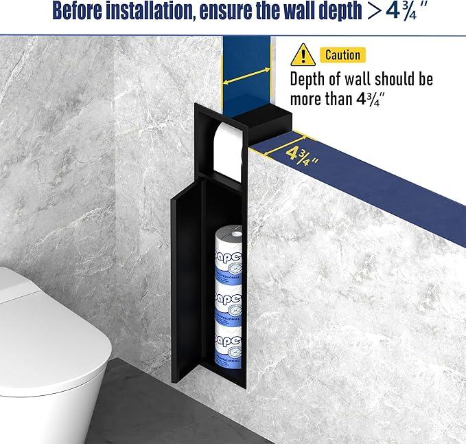 Neodrain Black Recessed Toilet Paper Holder in Wall Tissue Holder, 304 Stainless Steel Tissue Paper Holder with Dispense and Storage for Bathroom(Matte Black) - ModernBath